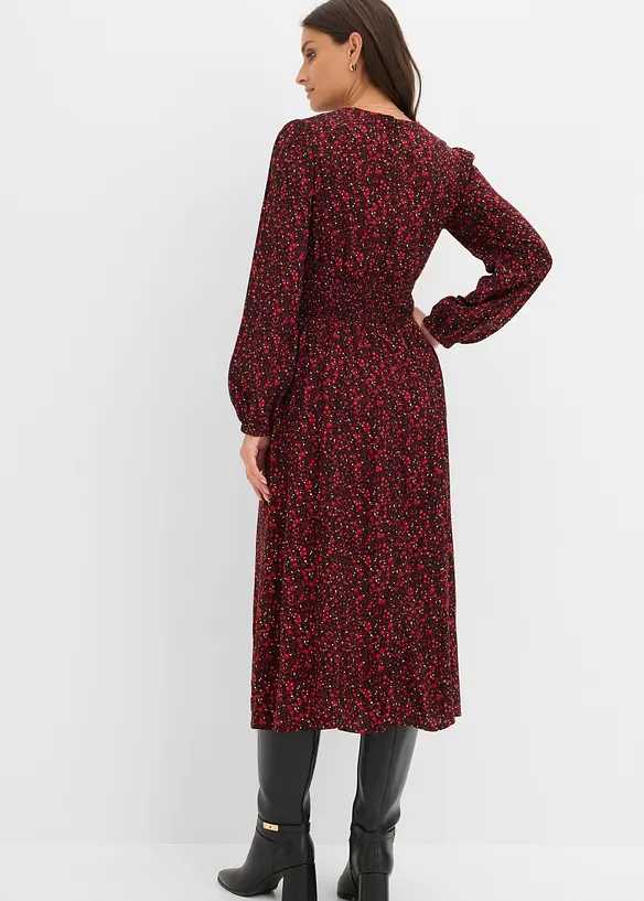 Midikleid mit Blumenprint in rot von hinten (Totalaufnahme) - bonprix