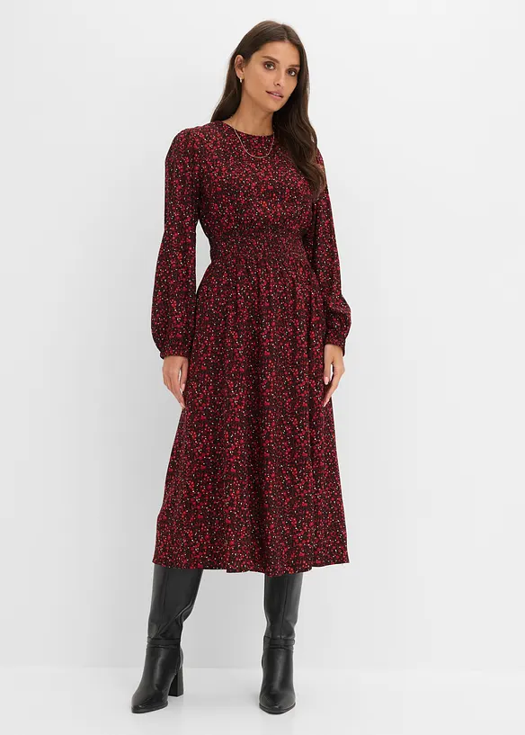 Midikleid mit Blumenprint in rot von vorne (Totalaufnahme) - bonprix