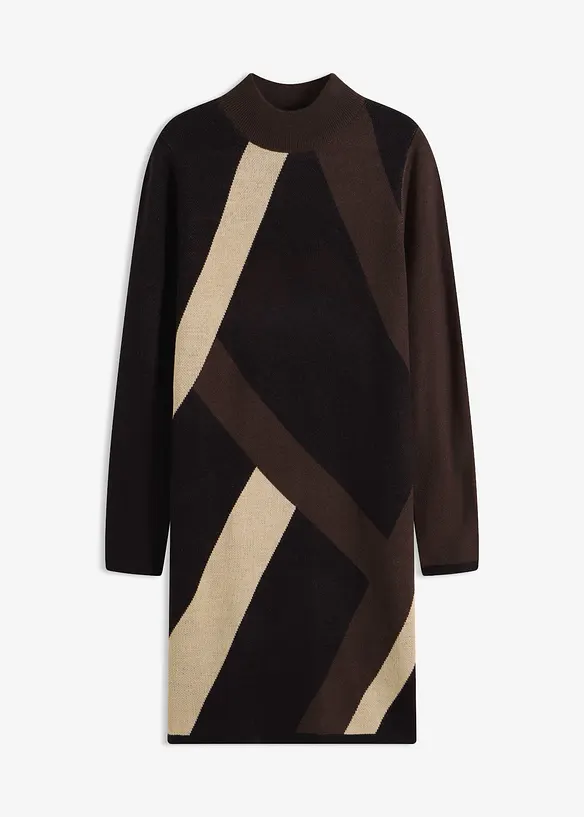 Jacquard-Strickkleid mit modernen Streifen in schwarz von vorne - bonprix Jacquard-Strickkleid mit modernen Streifen in schwarz von vorne - bonprix