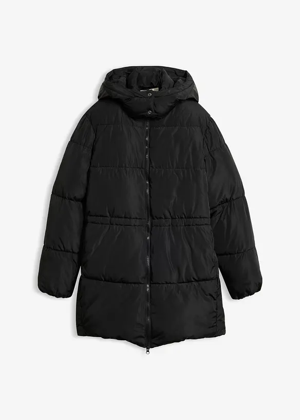Puffer-Jacke mit abnehmbarer Kapuze in schwarz von vorne - bonprix
