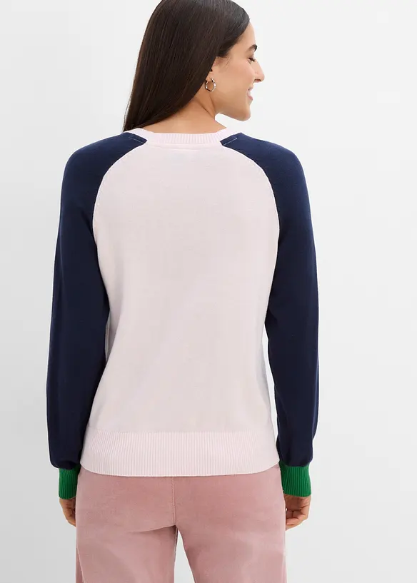 Feinstrickpullover aus Baumwoll-Mix mit Raglanärmeln in rosa von hinten (im Anschnitt) - bonprix Feinstrickpullover aus Baumwoll-Mix mit Raglanärmeln in rosa von hinten (im Anschnitt) - bonprix