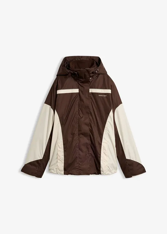 wasserdichte 3 in 1 Funktionsjacke in braun von vorne - bonprix