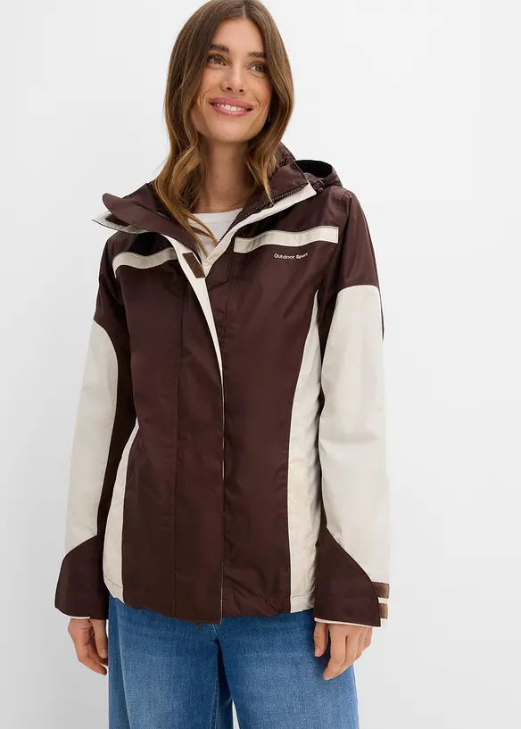 wasserdichte 3 in 1 Funktionsjacke in braun von vorne (im Anschnitt) - bonprix