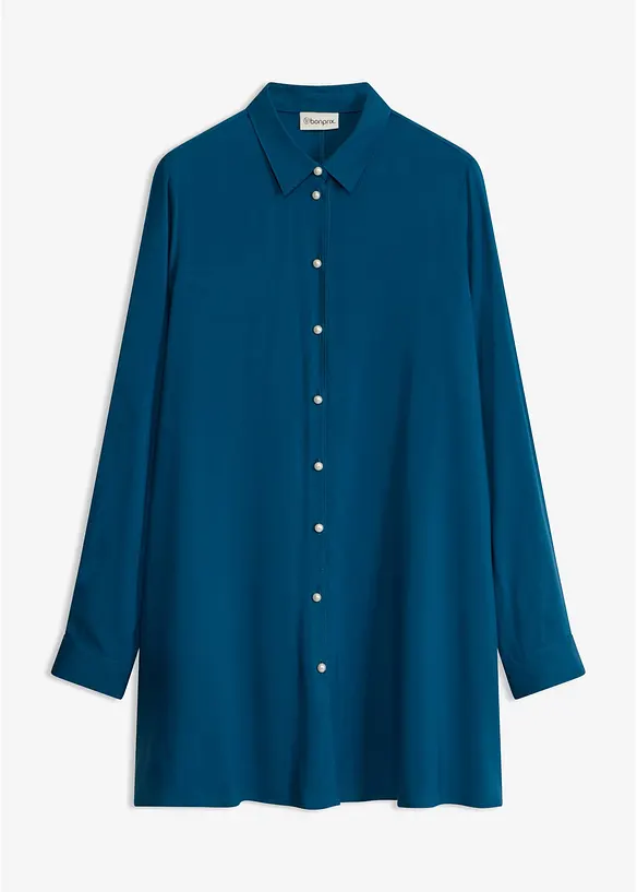 Longbluse aus reiner Viskose in petrol von vorne - bonprix