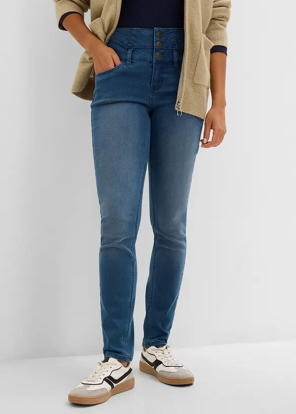 Wärmende Skinny Jeans High Waist, Shaping in blau von vorne - bonprix Wärmende Skinny Jeans High Waist, Shaping in blau von vorne - bonprix