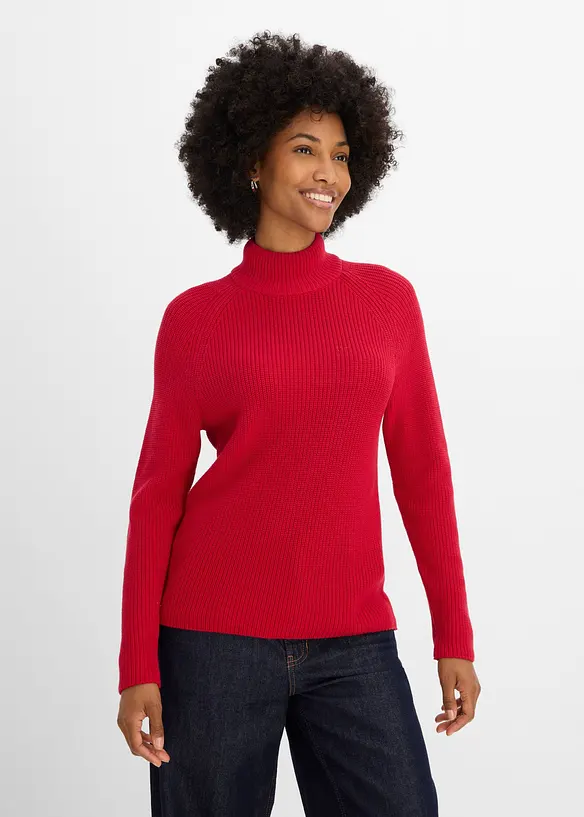 Rippstrickpullover aus reiner Bio-Baumwolle in rot von vorne (im Anschnitt) - bonprix Rippstrickpullover aus reiner Bio-Baumwolle in rot von vorne (im Anschnitt) - bonprix