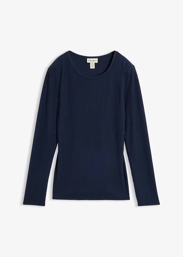 Geripptes Thermoshirt in blau von vorne - bonprix