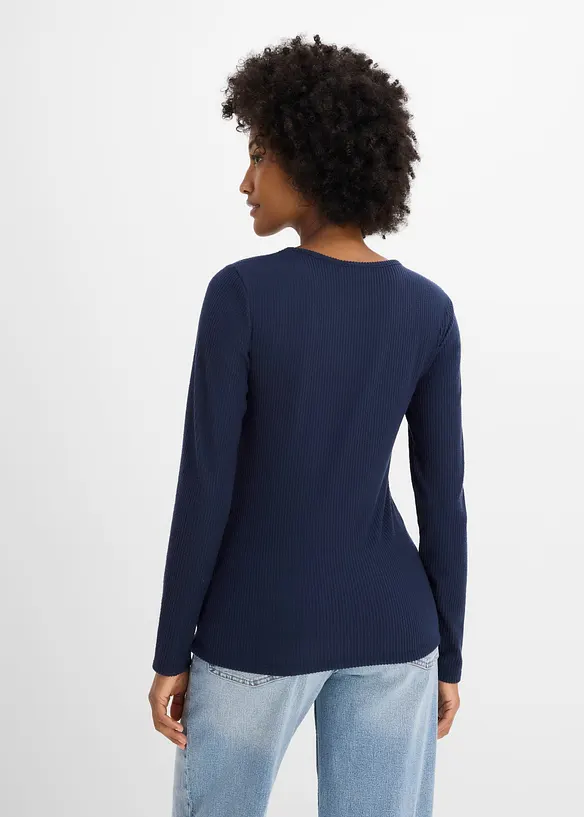 Geripptes Thermoshirt in blau von hinten (im Anschnitt) - bonprix