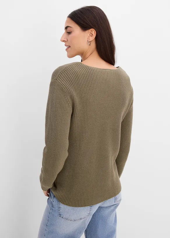 Rippstrickpullover aus reiner Bio-Baumwolle in grün von hinten (im Anschnitt) - bonprix Rippstrickpullover aus reiner Bio-Baumwolle in grün von hinten (im Anschnitt) - bonprix
