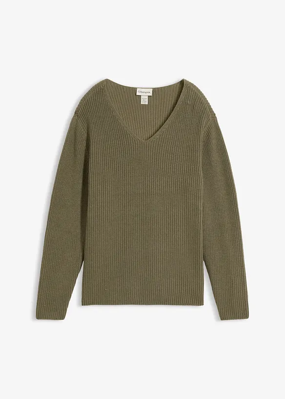 Rippstrickpullover aus reiner Bio-Baumwolle in grün von vorne - bonprix Rippstrickpullover aus reiner Bio-Baumwolle in grün von vorne - bonprix