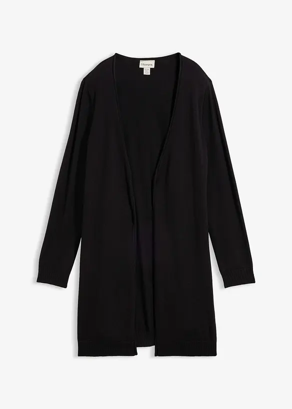 Longstrickjacke mit Rollkanten in schwarz von vorne - bonprix Longstrickjacke mit Rollkanten in schwarz von vorne - bonprix