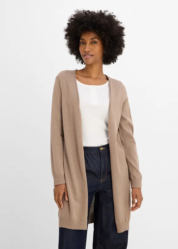 Longstrickjacke mit Rollkanten in braun von vorne (im Anschnitt) - bonprix Longstrickjacke mit Rollkanten in braun von vorne (im Anschnitt) - bonprix