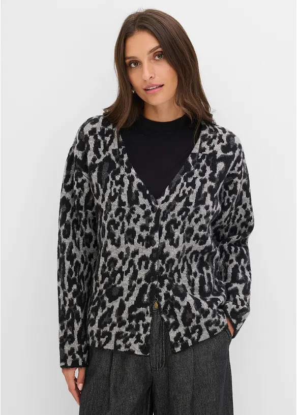 Strickjacke mit V-Ausschnitt in grau von vorne (im Anschnitt) - bonprix Strickjacke mit V-Ausschnitt in grau von vorne (im Anschnitt) - bonprix