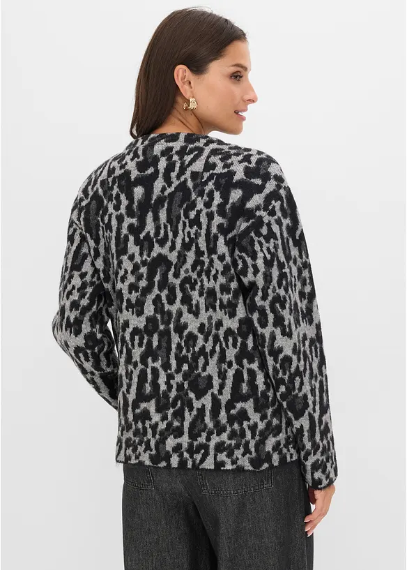 Strickjacke mit V-Ausschnitt in grau von hinten (im Anschnitt) - bonprix Strickjacke mit V-Ausschnitt in grau von hinten (im Anschnitt) - bonprix