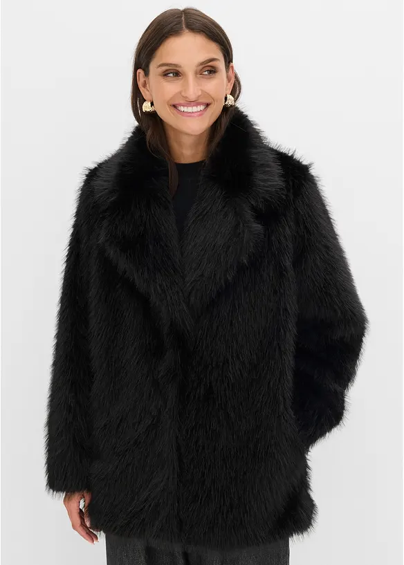 Oversized Fellimitat-Jacke in schwarz von vorne (im Anschnitt) - bonprix Oversized Fellimitat-Jacke in schwarz von vorne (im Anschnitt) - bonprix