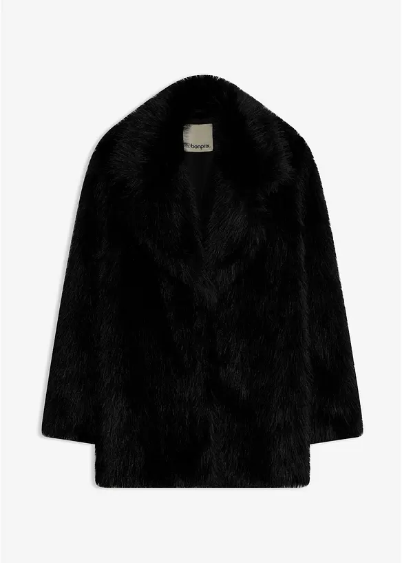 Oversized Fellimitat-Jacke in schwarz von vorne - bonprix Oversized Fellimitat-Jacke in schwarz von vorne - bonprix
