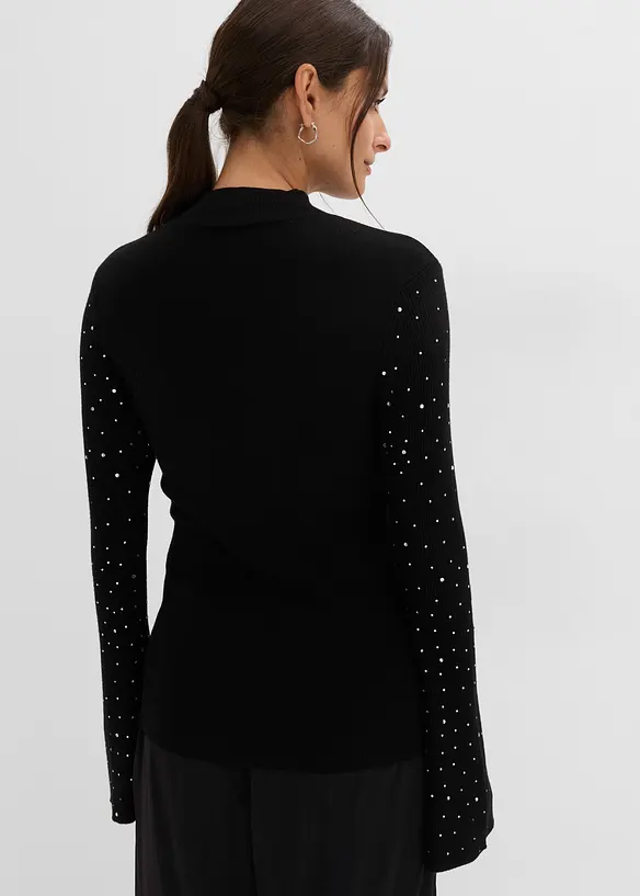 Feinstrickpullover mit verzierten Trompetenärmeln in schwarz von hinten (im Anschnitt) - bonprix Feinstrickpullover mit verzierten Trompetenärmeln in schwarz von hinten (im Anschnitt) - bonprix