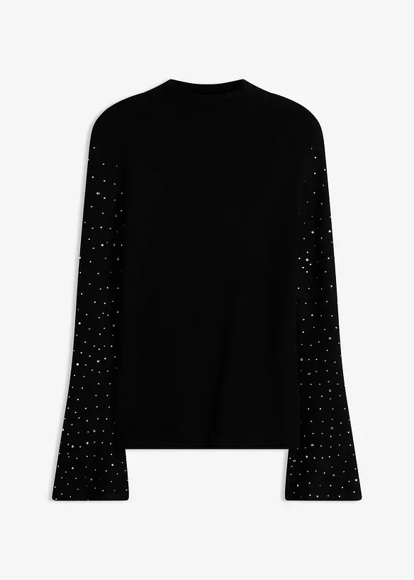 Feinstrickpullover mit verzierten Trompetenärmeln in schwarz von vorne - bonprix Feinstrickpullover mit verzierten Trompetenärmeln in schwarz von vorne - bonprix