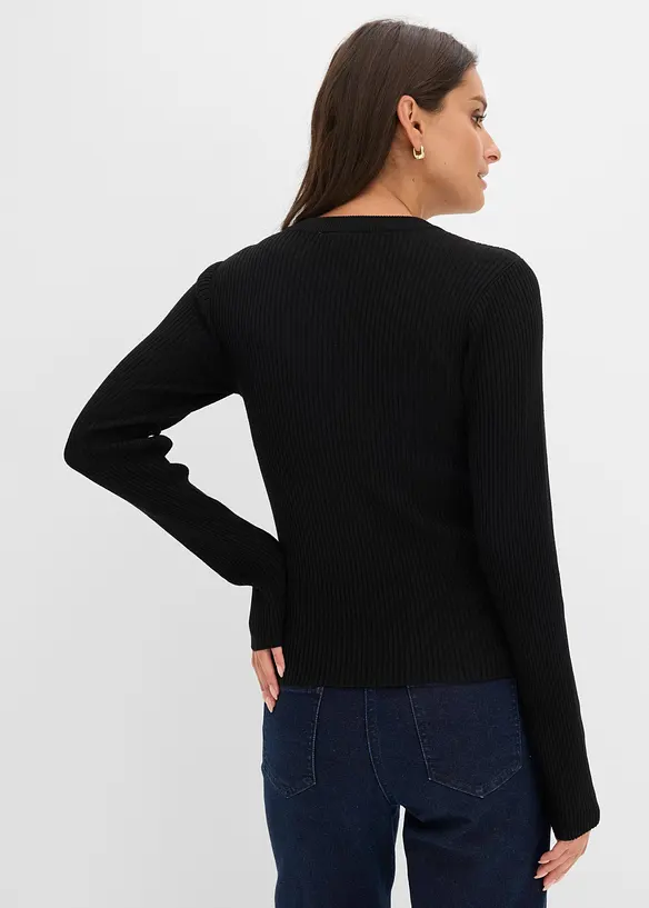 Feinstrickpullover aus Viskose-Mix in schwarz von hinten (im Anschnitt) - bonprix