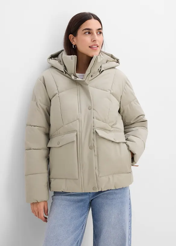 Wasserabweisende Steppjacke in grün von vorne (im Anschnitt) - bonprix