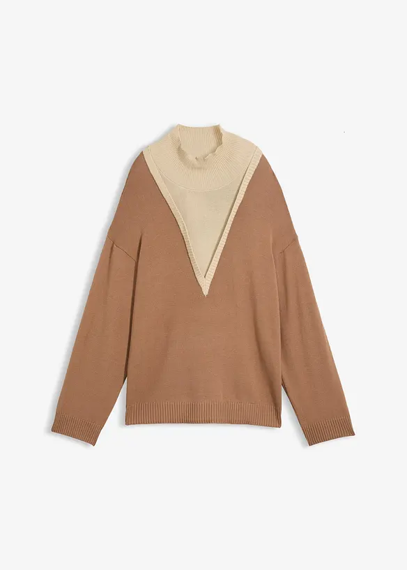 Rollkragenpullover aus softem Viskose-Mix in braun von vorne - bonprix