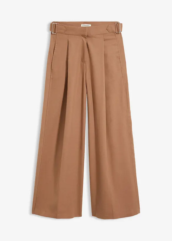 Bundfaltenhose aus fließendem Viskose-Mix in braun von vorne - bonprix