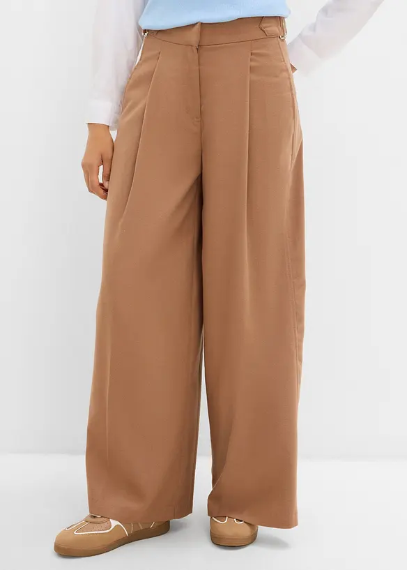 Bundfaltenhose aus fließendem Viskose-Mix in braun von vorne - bonprix