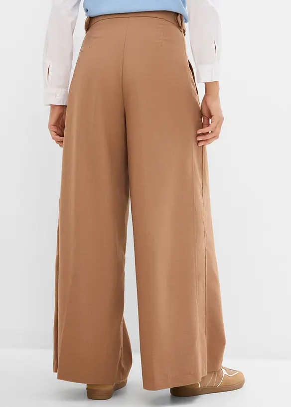 Bundfaltenhose aus fließendem Viskose-Mix in braun von hinten - bonprix