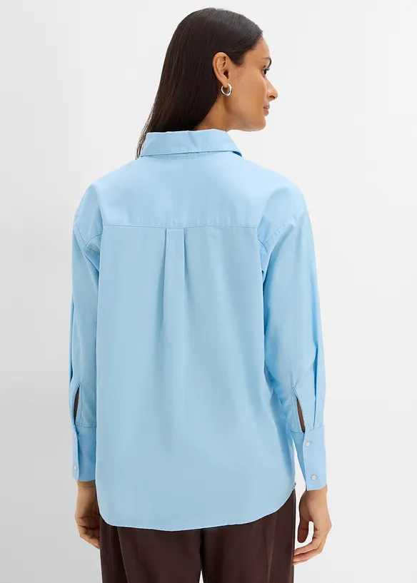 Oxford-Bluse aus reiner Bio-Baumwolle in blau von hinten (im Anschnitt) - bonprix