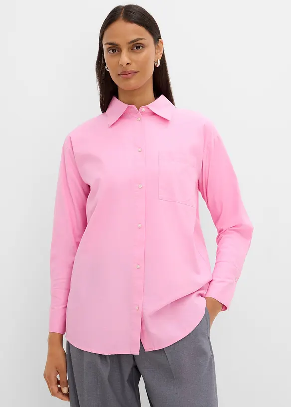 Oxford-Bluse aus reiner Bio-Baumwolle in rosa von vorne (im Anschnitt) - bonprix Oxford-Bluse aus reiner Bio-Baumwolle in rosa von vorne (im Anschnitt) - bonprix