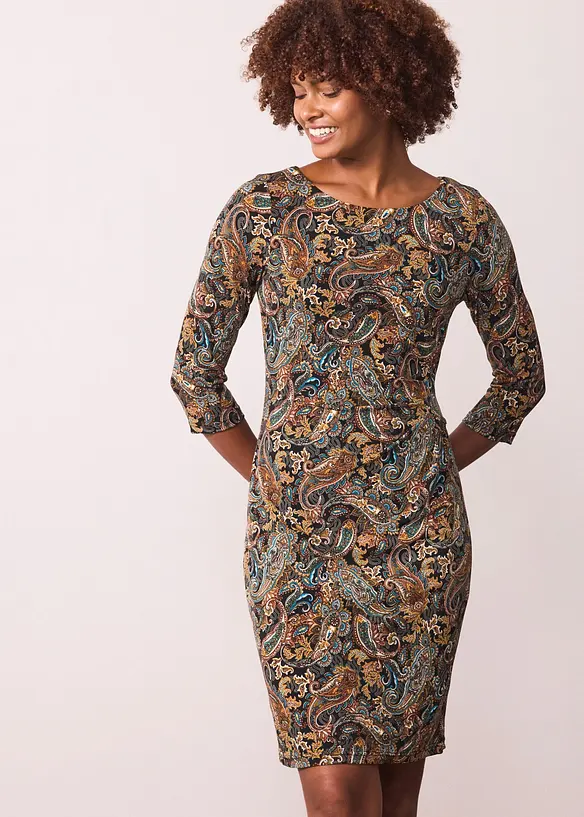 Shirtkleid mit Paisley-Druck in schwarz von vorne (Totalaufnahme) - bonprix Shirtkleid mit Paisley-Druck in schwarz von vorne (Totalaufnahme) - bonprix