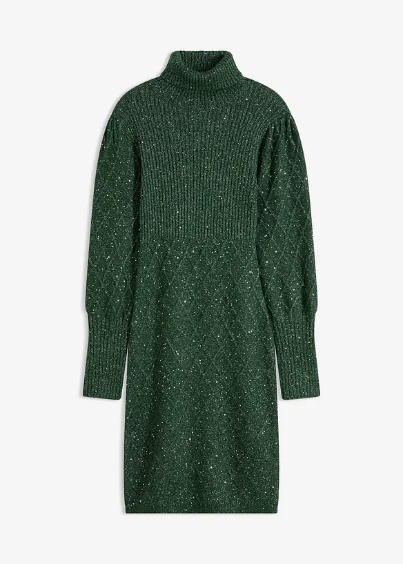 Figurbetontes Strickkleid mit Pailletten in grün von vorne - bonprix