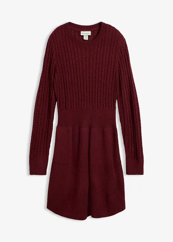 Strickkleid mit Zopfmuster in rot von vorne - bonprix Strickkleid mit Zopfmuster in rot von vorne - bonprix