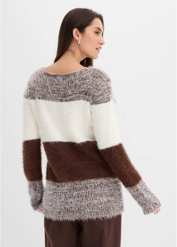 Grobstrick Pullover im Colorblocking-Design in braun von hinten (im Anschnitt) - bonprix