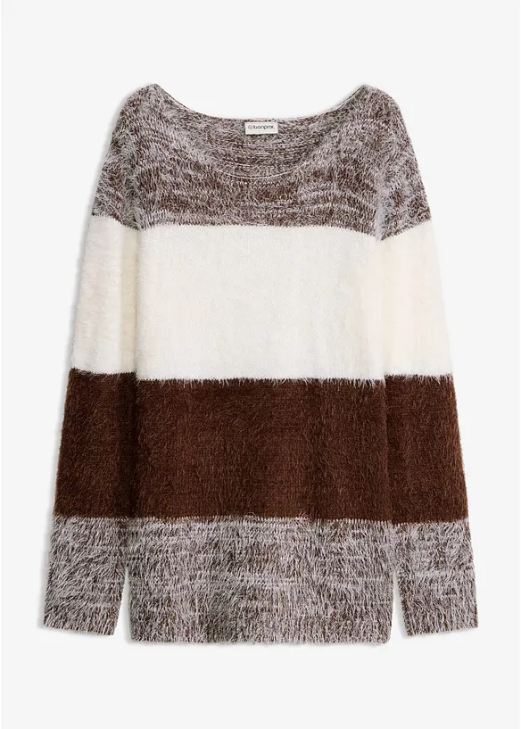 Grobstrick Pullover im Colorblocking-Design in braun von vorne - bonprix