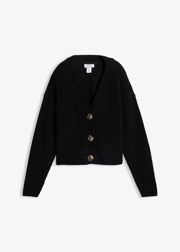 Grobstrickjacke aus reiner Baumwolle in schwarz von vorne - bonprix Grobstrickjacke aus reiner Baumwolle in schwarz von vorne - bonprix