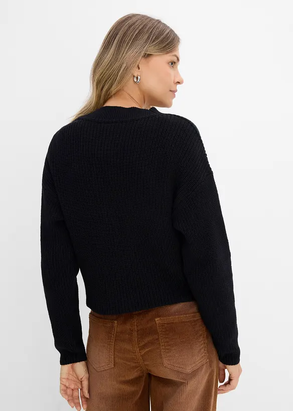 Grobstrickjacke aus reiner Baumwolle in schwarz von hinten (im Anschnitt) - bonprix Grobstrickjacke aus reiner Baumwolle in schwarz von hinten (im Anschnitt) - bonprix