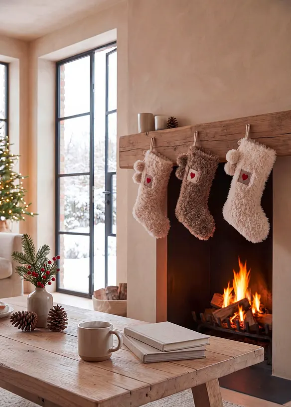 Deko-Objekt Weihnachtssocken (3er Pack) in beige (Ambiente) - bonprix