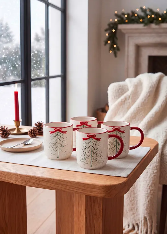 Becher mit Schleife/Baum Design (4er Pack) in weiß (Ambiente) - bonprix
