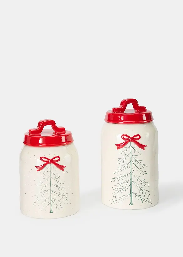 Vorratsdosen mit Schleife/Baum Design (2-tlg. Set) in weiß von vorne - bonprix