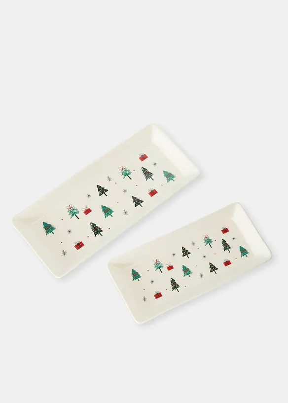 Servierplatten mit weihnachtlichem Motiv (2-tlg. Set) in weiß von vorne - bonprix