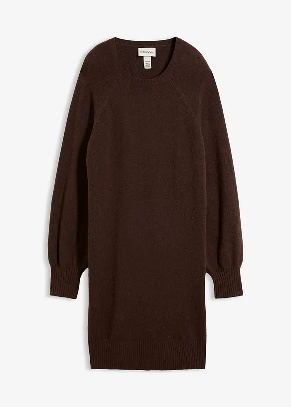 Kurzes Strickkleid mit Pufferärmeln in braun von vorne - bonprix