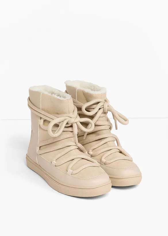 Gefütterte Schnürboots in beige - bonprix
