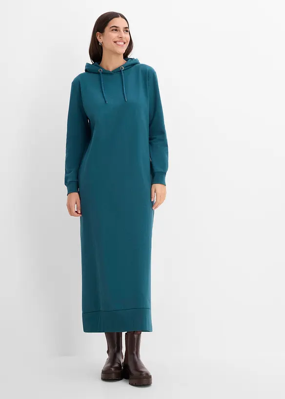 Sweatkleid mit Kapuze in petrol von vorne (Totalaufnahme) - bonprix Sweatkleid mit Kapuze in petrol von vorne (Totalaufnahme) - bonprix