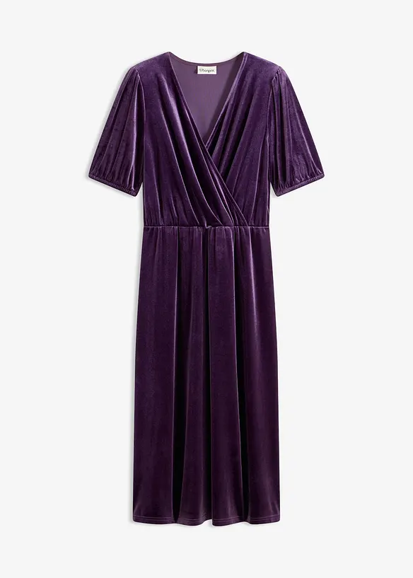 Midikleid aus softem Samt in lila von vorne - bonprix