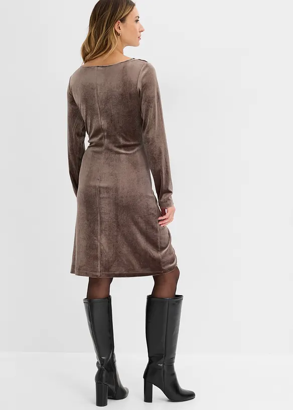 Jerseykleid aus softem Samt in braun von hinten (Totalaufnahme) - bonprix