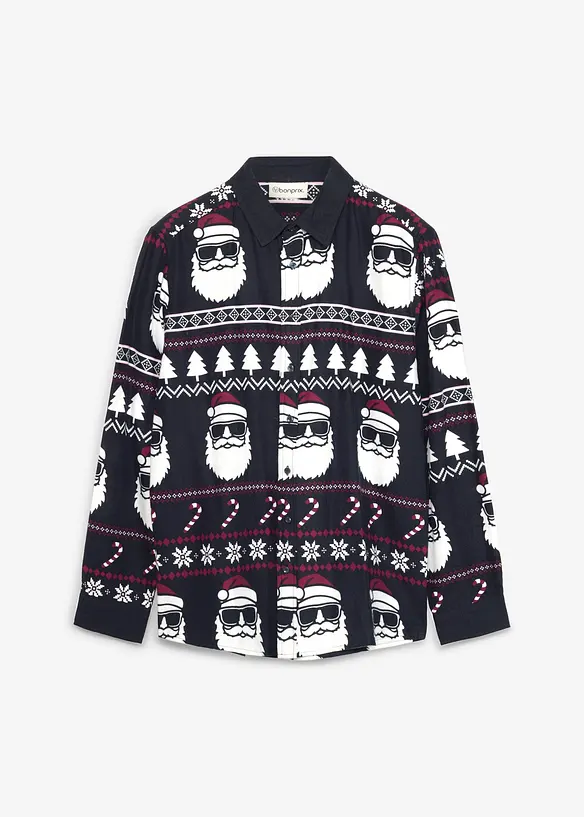Flanellhemd mit Weihnachtsmotiv in schwarz von vorne - bonprix