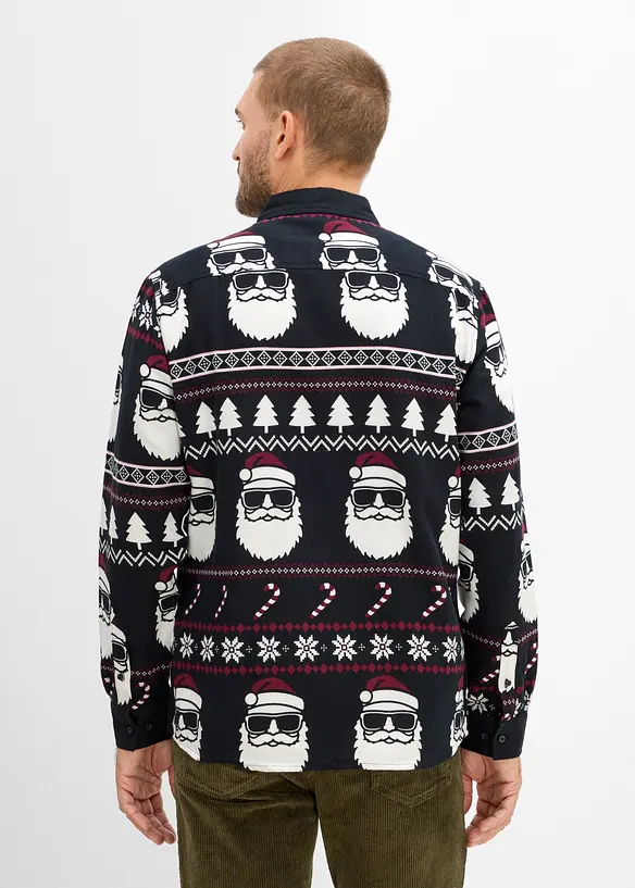 Flanellhemd mit Weihnachtsmotiv in schwarz von hinten (im Anschnitt) - bonprix