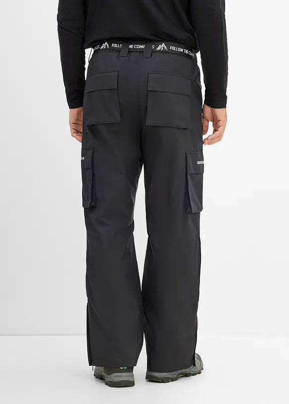 Ski Thermo-Cargohose mit Fleecefutter, wasserdicht in schwarz von hinten - bonprix