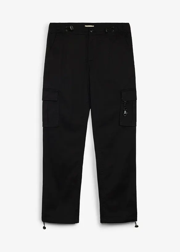 Regular Fit Thermo-Cargohose mit verstellbarem Bequembund und verstellbarem Saum, Straight in schwarz von vorne - bonprix